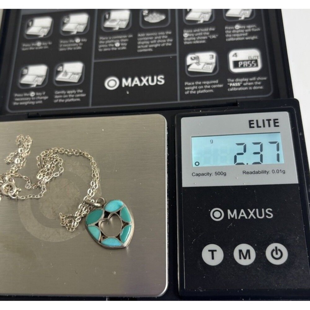 Sterling Silver Zuni Green & Blue Turquoise Heart Inlay Pendant By L.Laiwakete